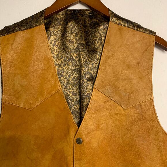 Vintage Tan Brown Real Genuine Leather Gilet Vest Waistcoat Men's Button Front - Picture 6 of 10